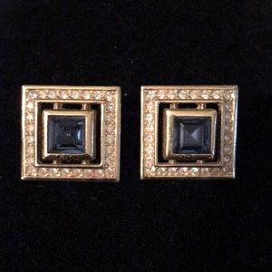 Gold & simulated blue sapphire & diamond earrings